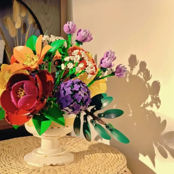 NEW 2025 Flower Bad Bouquet Building Blocks Creative Home Desk Plant Decoration Assemble Bricks Toys Gift For Girl 1161pcs - Image 5