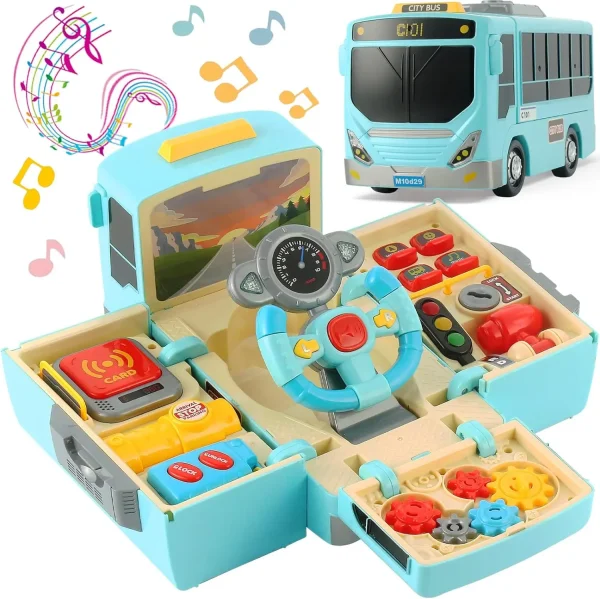 Toddlers Simulate School Bus Toy With Sound and Light Simulation Steering Wheel Driving Toy Music Education Gift For 3-5 years - Image 2